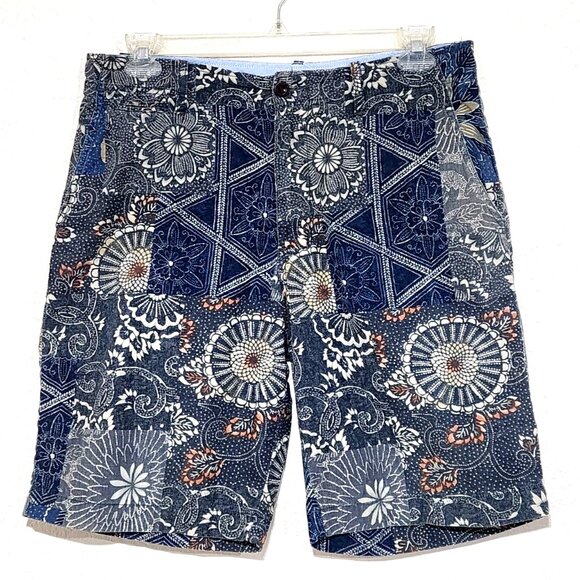 J. Crew Field Short Blue Gray Medallion Pockets 10.25" Inseam Floral - Picture 1 of 8